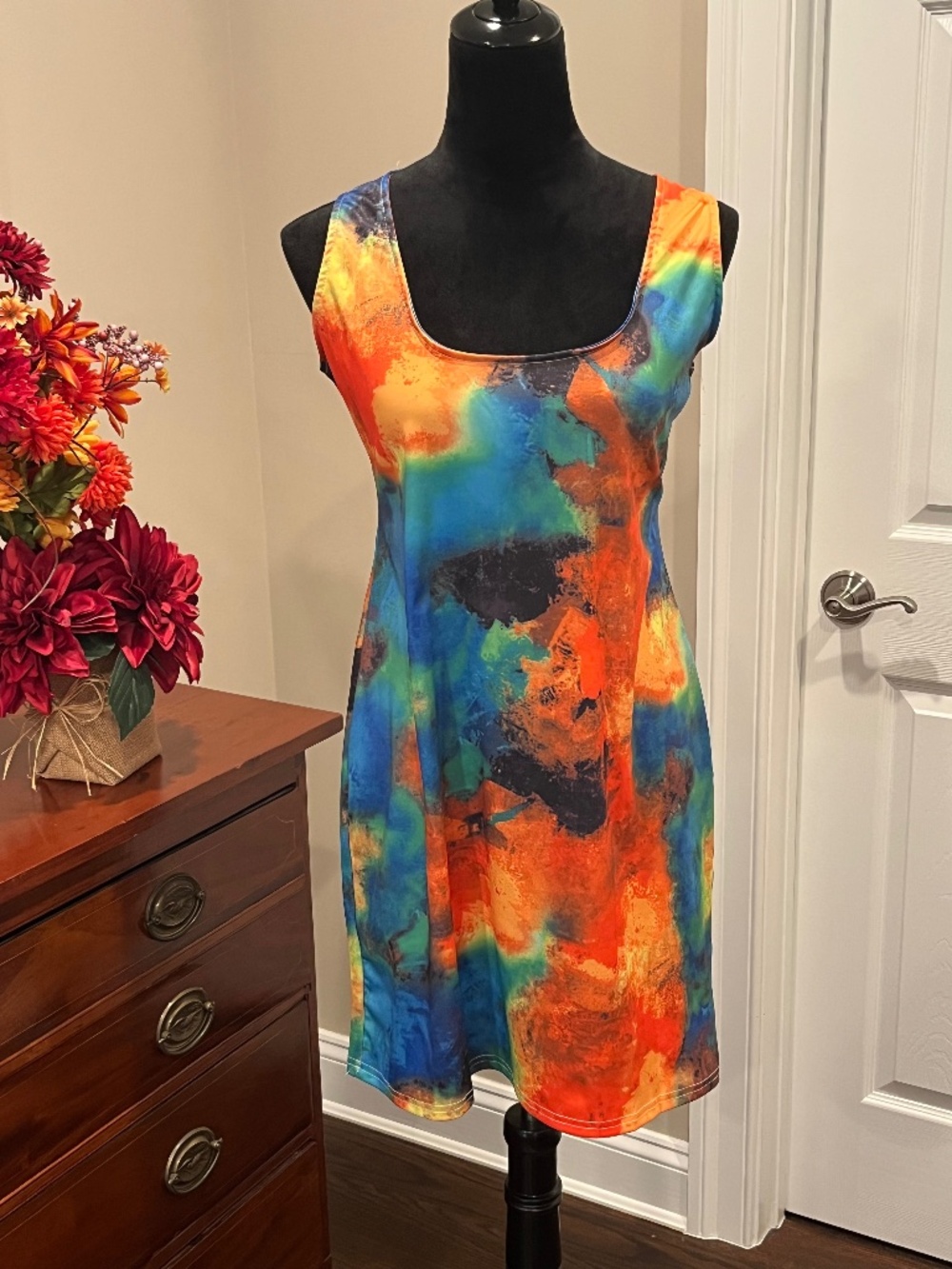 Sleeveless Watercolor Psychedelic Bodycon Mini Dress XL